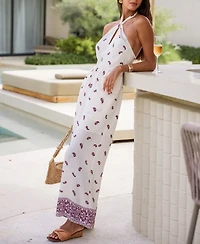 Cupshe Women's Halter Neck Paisley Print Wide-Leg Jumpsuit