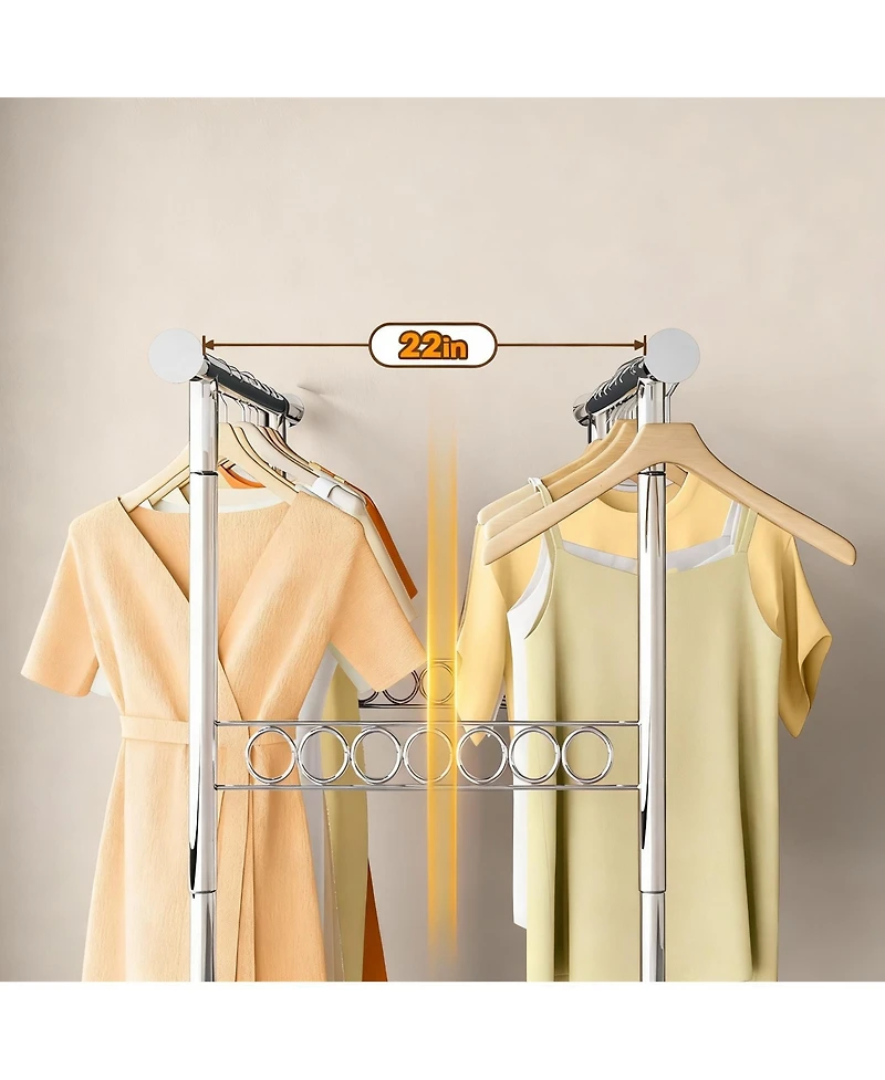 Yigii Adjustable 3-in-1 Metal Garment Rack with Storage Basket and Wheels