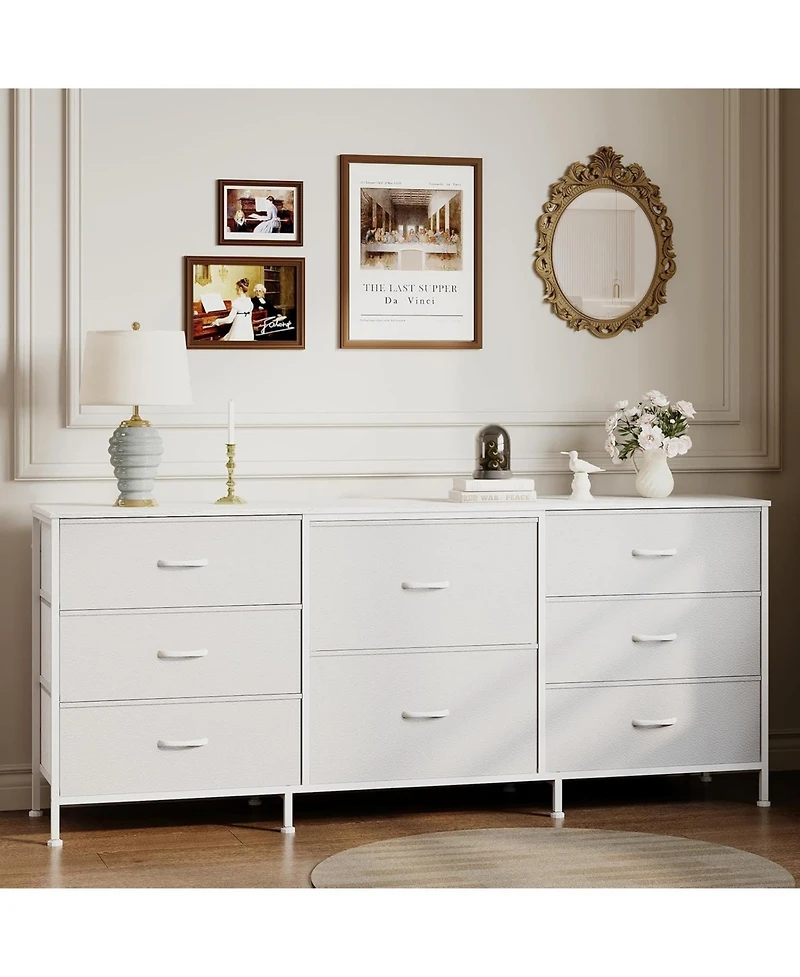 gaomon 8 Drawer Fabric Dresser Tv Stand with Wooden Top, Metal Frame Storage Chest, Wide Closet Organizer for Bedroom Living Room Hallway