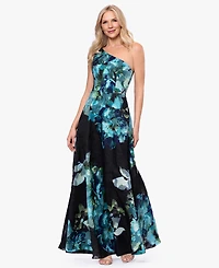 Betsy & Adam Petite Printed One-Shoulder Ball Gown Dress