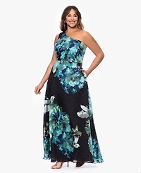 Betsy & Adam Plus One-Shoulder Ball Gown Dress
