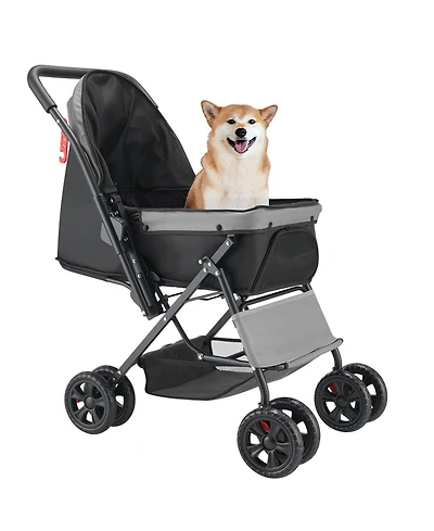Aostirmotor 4-Wheel Pet Stroller: Foldable & Reversible, Supports Up to 44lbs for Dogs & Cats