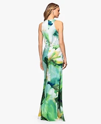 Betsy & Adam Women's V-Neck Printed Ball Gown