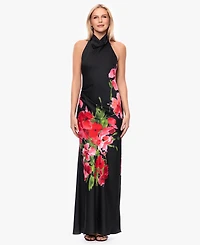 Betsy & Adam Women's Halter Floral Print Ball Gown