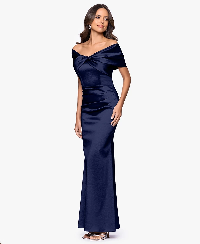 Betsy & Adam Women's Off-The-Shoulder Ruched Long Gown