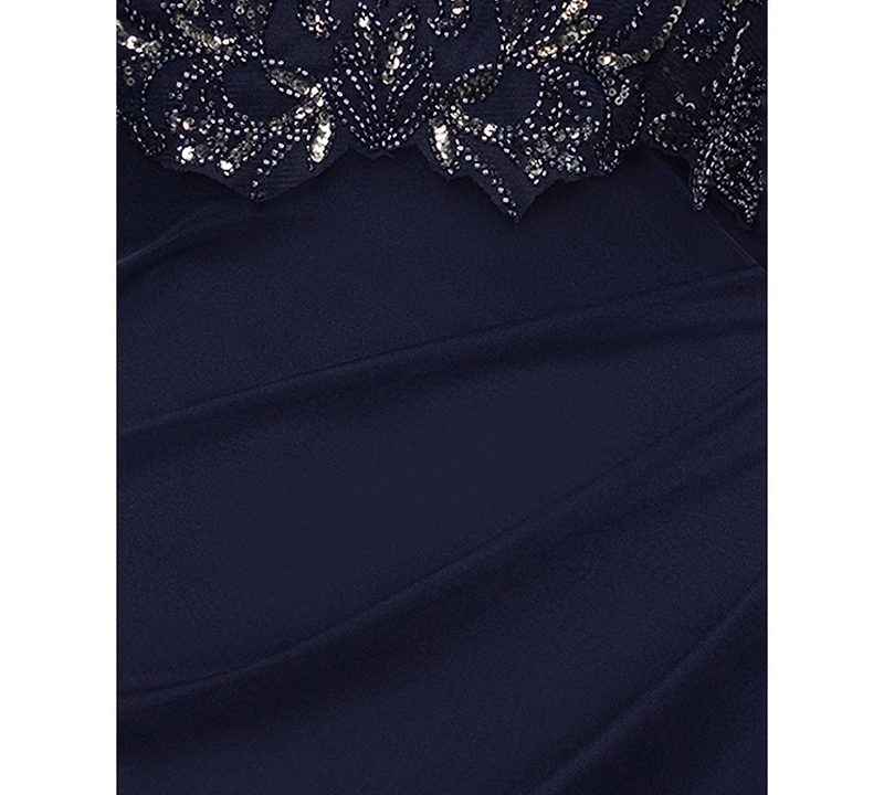 Xscape Plus-Size V-Neck Short-Sleeve Ball Gown