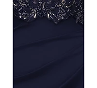 Xscape Plus-Size V-Neck Short-Sleeve Ball Gown