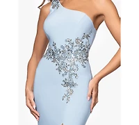 Xscape Petite One-Shoulder Applique Ball Gown
