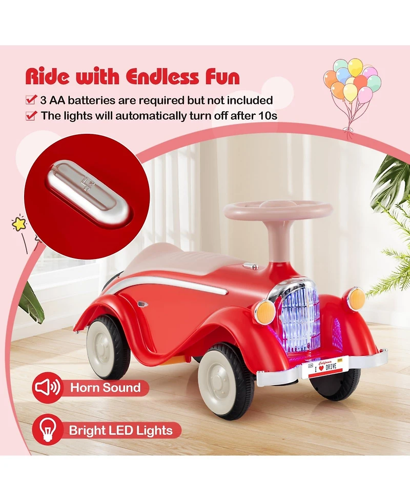 Mecale Toddler Ride on Toy Classic Sliding Car with Horn and Led Headlight-Red