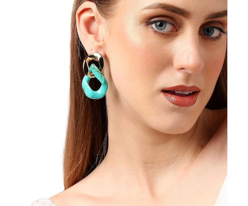 Sohi Women's Green Colourblock Chainlink Drop Earrings