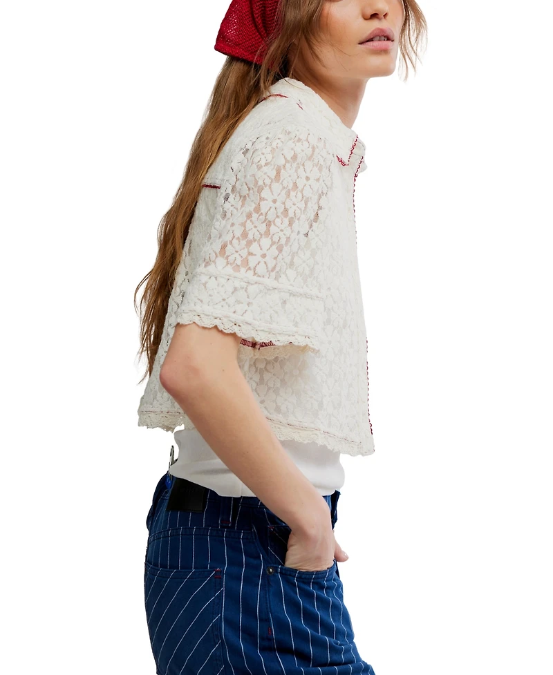 Free People Women's Mannie Lace Button Down Collared Top
