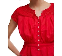 Free People Women's Gemma Embroidered Boat Neck Top