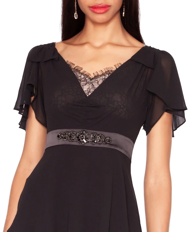 White Tie by Shani Women's V-Neck Ruffle Ball Gown