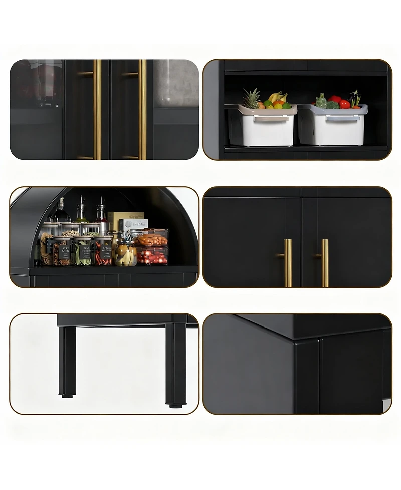 Yigii Metal Arched Kitchen Cabinet 4 Doors - Glass & Metal, Adjustable Shelves, Moisture-Proof