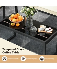 Gymax Set Of 4 Patio Furniture Set w/Tempered Glass Coffee Table Pe Wicker Rattan Chairs