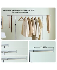 Rainsken Heavy Duty Clothing Rack, Collapsible and Portable Hanging Rack, Rolling Garment Rack with Wheels and Mesh Shelf, 600LBS Capacity for Bedroom