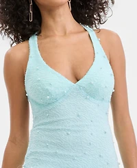 B Darlin Juniors' V-Neck Low-Back Bead-Embellished Gown