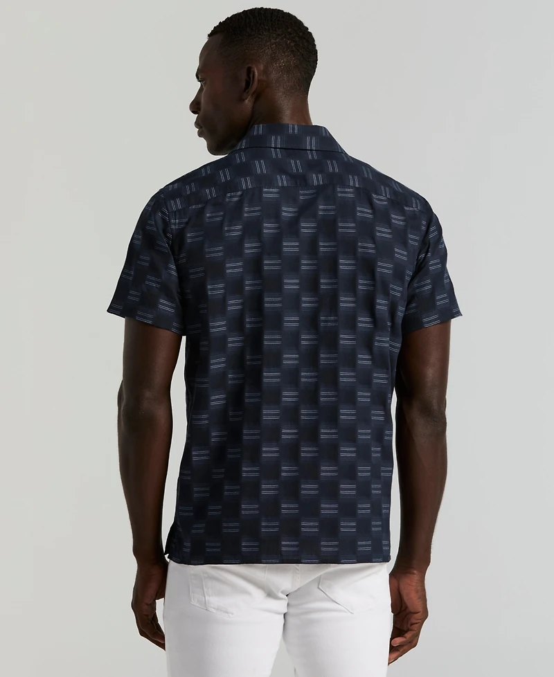 Perry Ellis Men's Camp Collar Clipped Dobby Shirt