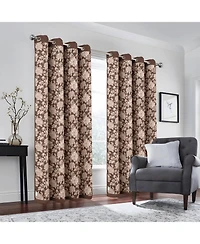 Olivia Gray 100% Polyester 190 Gsm Eloise Reversible Blackout Grommet Curtain Panel 54" x 90" Mocha
