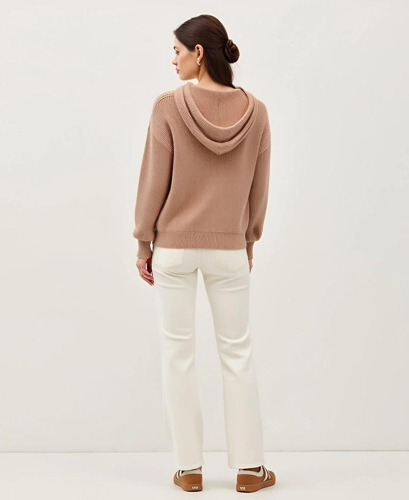 Modenaire Women's Button-Front Knit Drop-Shoulder Hoodie