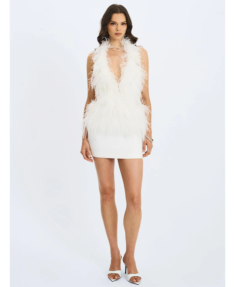 Miss Circle Women's Quisten Feathered Plunging Halter Mini Dress