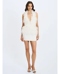 Miss Circle Women's Quisten Feathered Plunging Halter Mini Dress