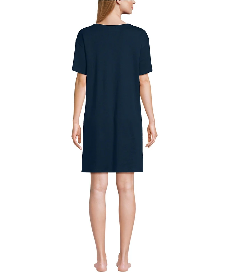 Lands' End Women's Cotton Interlock Relaxed Above the Knee Nightgown