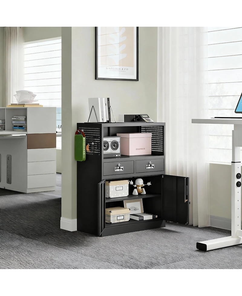 Yigii Heavy Duty Metal Cabinet with 2 Drawers & Locking Doors for Home, Office, Garage