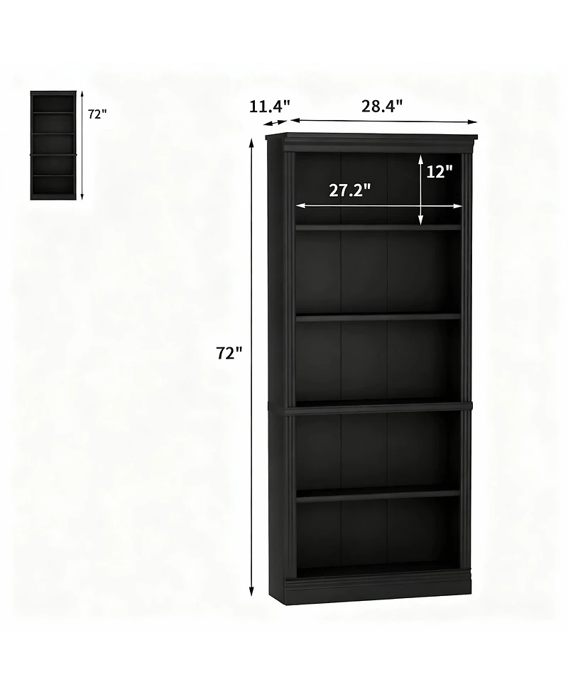Yigii 5-Shelf Wood Bookshelf for Library, Bedroom, Living Room