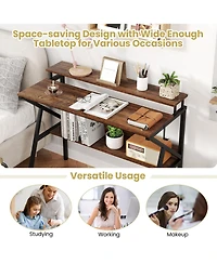 Mecale Small Space Computer Desk with Monitor Stand and Storage Shelf, Study Workstation