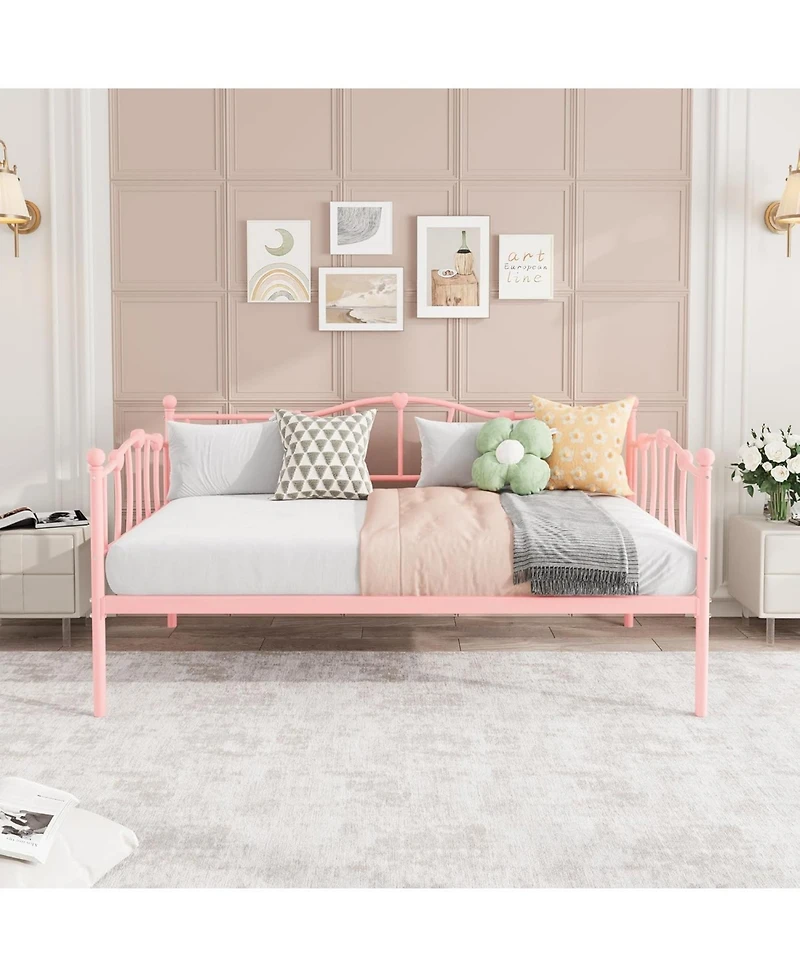 gaomon Twin Size Daybed Frame, Metal Platform Sofa Bed with Stylish Headboard, Heavy Duty Steel Slat Support