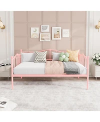 gaomon Twin Size Daybed Frame, Metal Platform Sofa Bed with Stylish Headboard, Heavy Duty Steel Slat Support