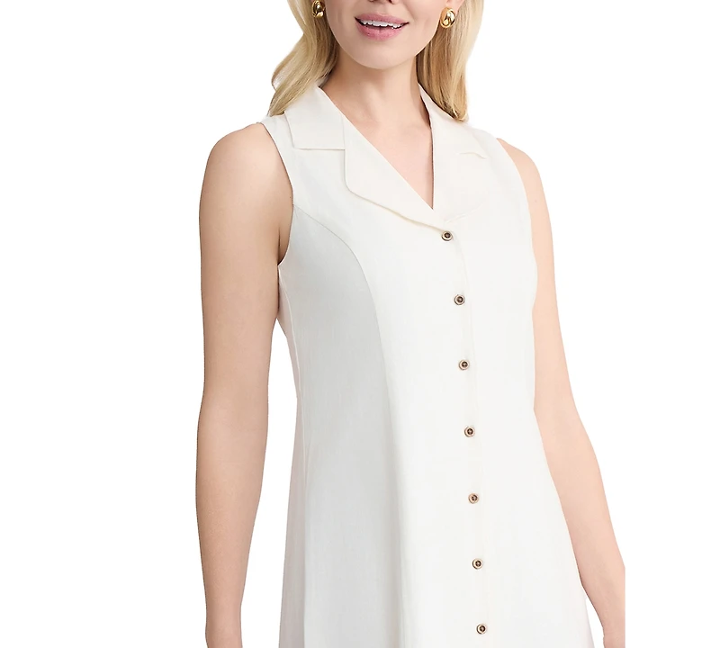 Jones New York Petite Sleeveless Collared Maxi Shirt Dress