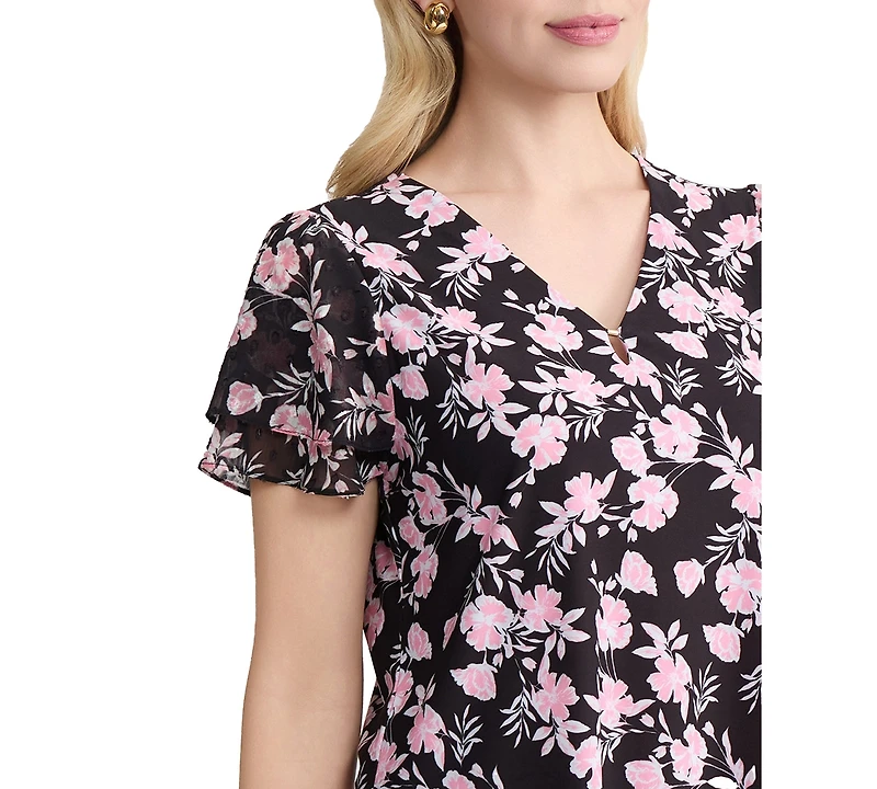 Jones New York Petite Double Flutter Short-Sleeve Top