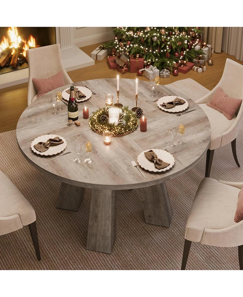 gaomon 47" Round Dining Table for 4-6, Wood Kitchen Table with Sturdy Base, Farmhouse Circle Dinner Table for Dining Room, Living Room, 4 Strong Legs