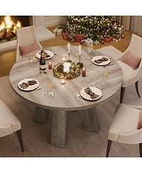 gaomon 47" Round Dining Table for 4-6, Wood Kitchen Table with Sturdy Base, Farmhouse Circle Dinner Table for Dining Room, Living Room, 4 Strong Legs