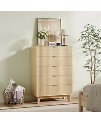 gaomon 5 Drawer Dresser Set of 2, 32 in Tall Mid Century Modern Dresser Drawers, Waveform Fluted Side Table, Wood Drawer Organizer