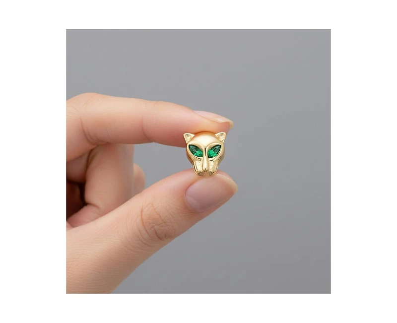 Rachel Glauber Green Cz Animal Face Stud Earrings in 14K Gold Plated
