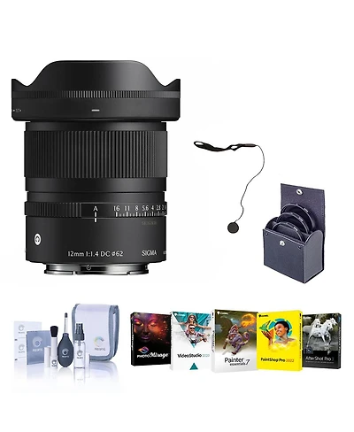 Sigma 12mm f/1.4 Dc Contemporary Lens for Sony E, Bundle with 62mm Filter Kit, Pc Software Kit, Cap Keeper and Cleaning Kit