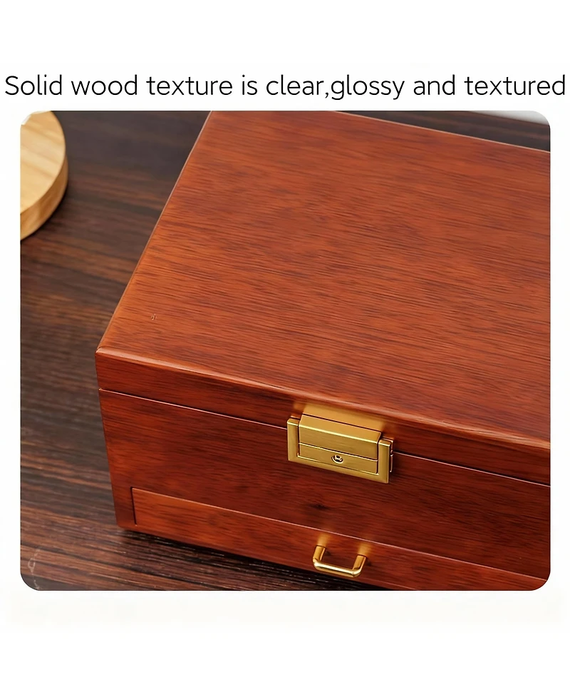 Yigii Solid Wood Jewelry Box with Velvet Lining and Lock