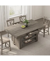 gaomon 60" Counter Height Dining Table for 4, Farmhouse Rectangular Tall Bar Height Kitchen Dining Table & Thick Table Top, with Deepened Wine Ra