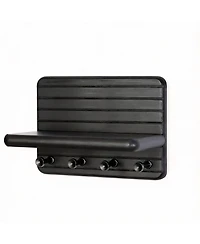 Yigii 7-Inch Pine Wood Key Rack with 4 Hooks & Shelf - Space-Saving Home Decor