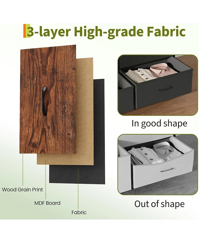 gaomon 63" Tv Stand with 8 Fabric Drawers and Led Lighting, Steel Frame Media Console for 65 70 75 Inch Televisions