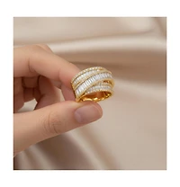 Sterling Silver Cubic Zirconia Crossover Channel Ring