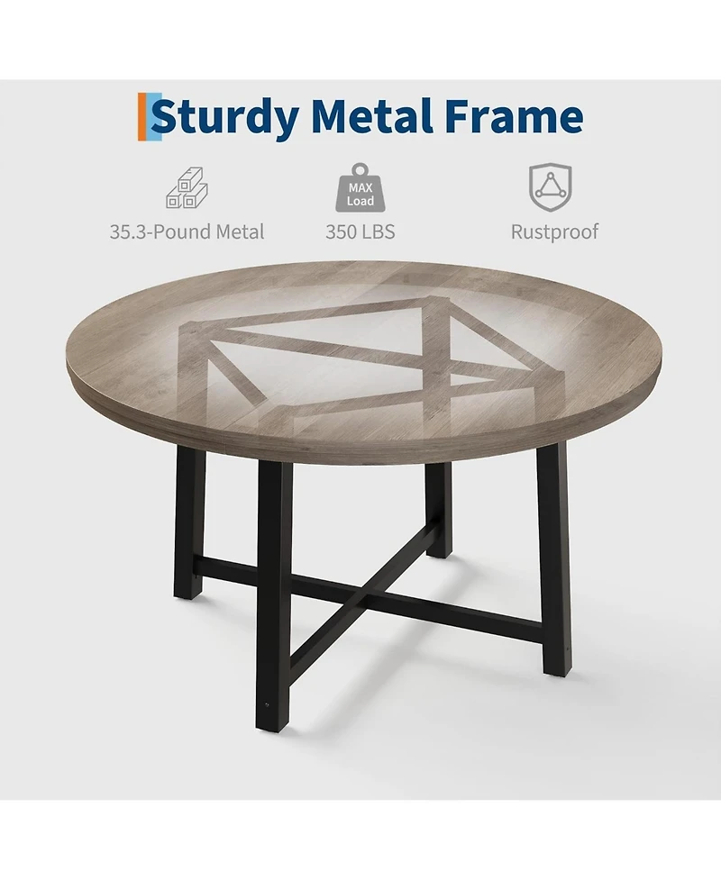 gaomon Round Dining Table, Industrial Dinner Table for 4 to 6, Wooden Kitchen with Sturdy Metal Frame