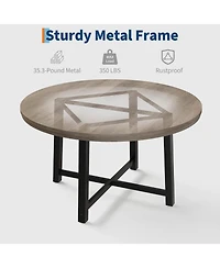 gaomon Round Dining Table, Industrial Dinner Table for 4 to 6, Wooden Kitchen with Sturdy Metal Frame