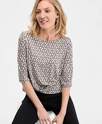 Jm Collection Women's Printed Boat-Neck Twist-Front Top, Macy's Exclusive