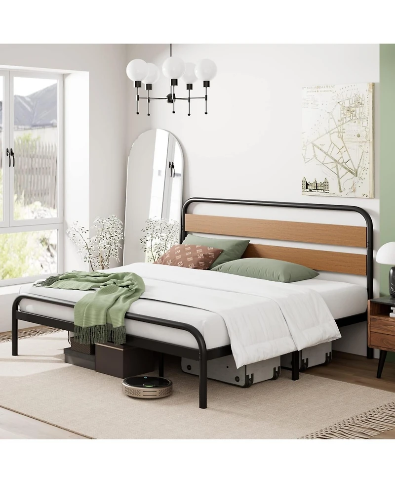 gaomon Platform Bed Frame with Wood Headboard, Heavy Duty Metal Slat Support, Noise Free Design Mattress Fation, Easy Installation, Light