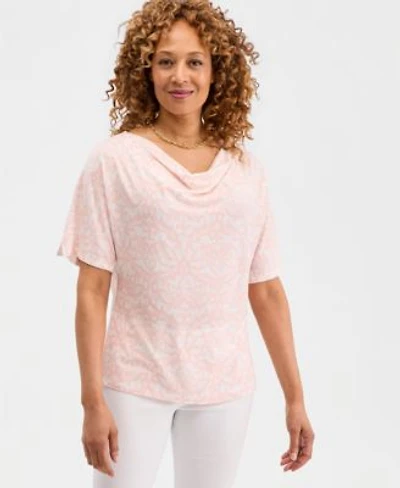 Jm Collection Womens Printed Cowl Neck Knit Top Macys Exclusive