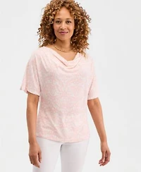 Jm Collection Womens Printed Cowl Neck Knit Top Macys Exclusive